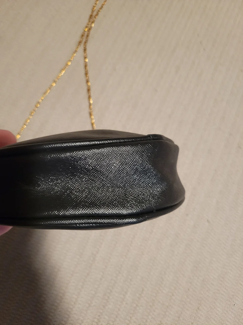 Black Round Crossbody Bag with Gold Chain